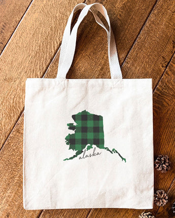 Green Plaid State - Canvas Tote Bag