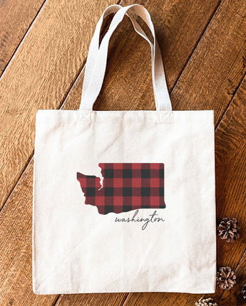 Red Plaid State - Canvas Tote Bag