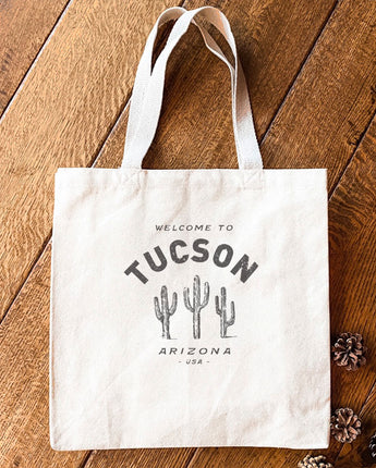 Saguaro Cactus w/ City, State - Canvas Tote Bag