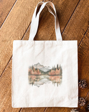 Fall Mountain Lake Scene - Customizable Canvas Tote Bag