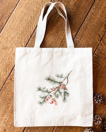 Rustic Frosted Pine and Berry - Customizable Canvas Tote Bag