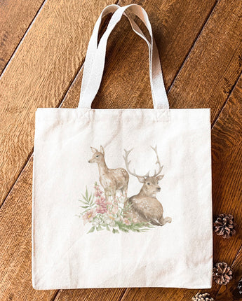 Floral Deer - Canvas Tote Bag