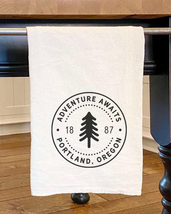 Tree Stamp w/ City, State - Cotton Tea Towel