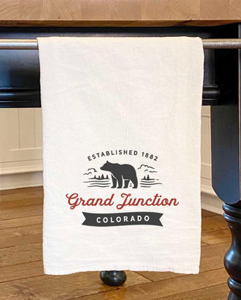 Bear Scene w/ City, State - Cotton Tea Towel