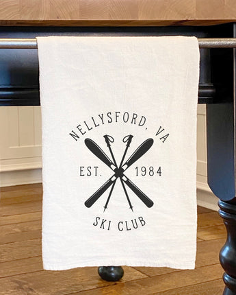 Ski Club w/ City, State - Cotton Tea Towel