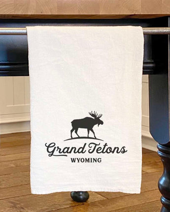 Moose Silhouette w/ City, State - Custom Cotton Tea Towel