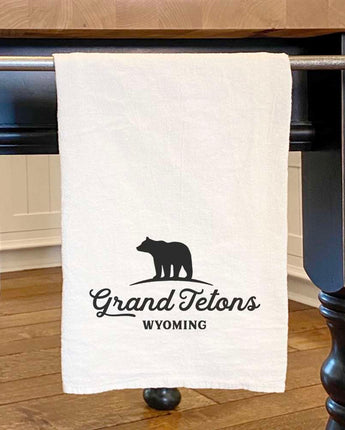 Bear Silhouette w/ City, State - Cotton Tea Towel