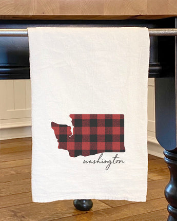 Red Plaid State - Cotton Tea Towel