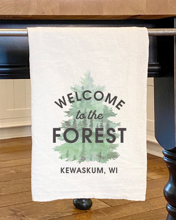 Welcome to the Forest w/ City, State - Cotton Tea Towel