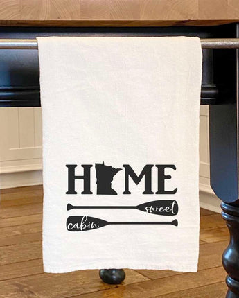 Home Sweet Cabin w/ State - Custom Cotton Tea Towel