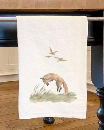 Watercolor Fox Scene - Cotton Tea Towel