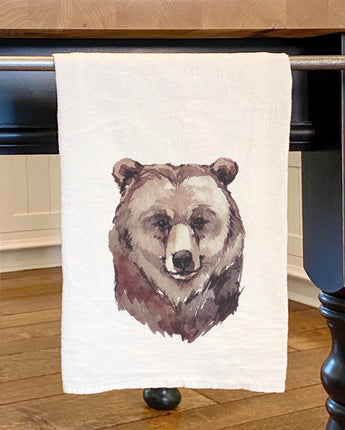 Watercolor Bear Head - Cotton Tea Towel