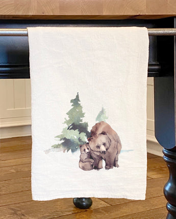 Watercolor Bear Scene - Cotton Tea Towel