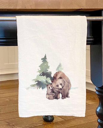 Watercolor Bear Scene - Customizable Cotton Tea Towel