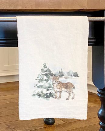 Watercolor Lynx Scene - Cotton Tea Towel
