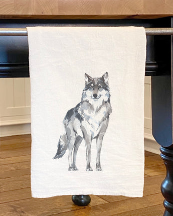 Watercolor Standing Wolf - Cotton Tea Towel