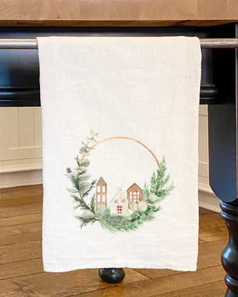Wood Village Wreath - Cotton Tea Towel