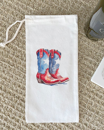 Patriotic Cowboy Boots - Canvas Wine Bag
