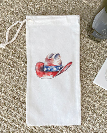 Patriotic Cowboy Hat - Canvas Wine Bag