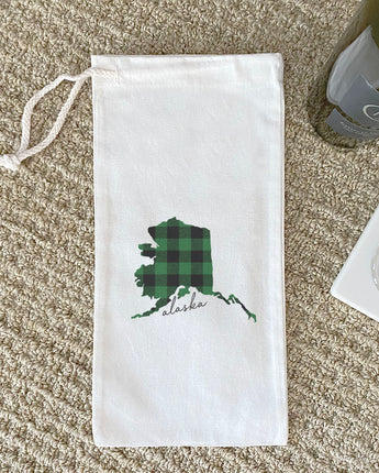 Green Plaid State - Canvas Wine Bag
