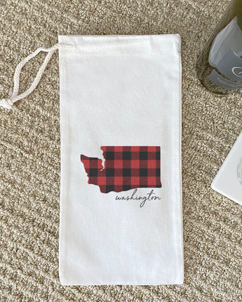 Red Plaid State - Canvas Wine Bag