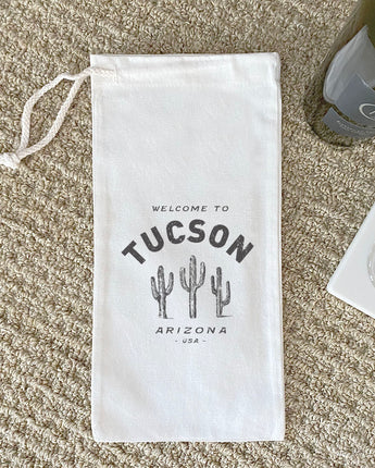 Saguaro Cactus w/ City, State - Canvas Wine Bag