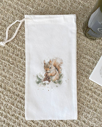 Pinecone Squirrel - Customizable Canvas Wine Bag