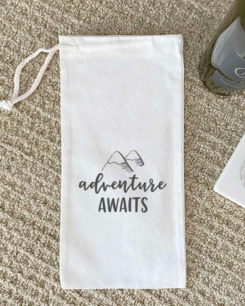 Adventure Awaits (Mountains) - Canvas Wine Bag