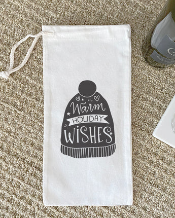 Warm Holiday Wishes - Canvas Wine Bag