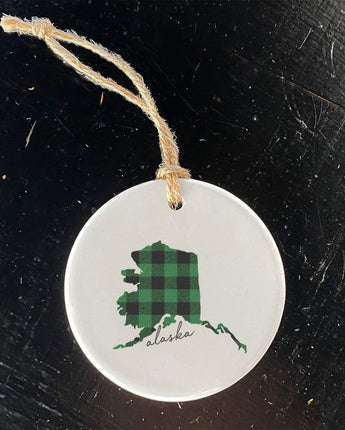 Green Plaid State - Ornament