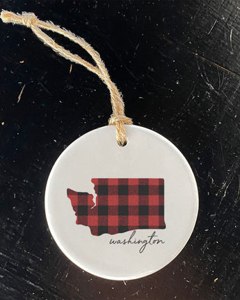 Red Plaid State - Ornament