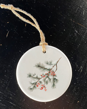 Rustic Frosted Pine and Berry - Ornament