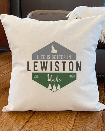 Life is Better w/ City, State - Square Canvas Pillow