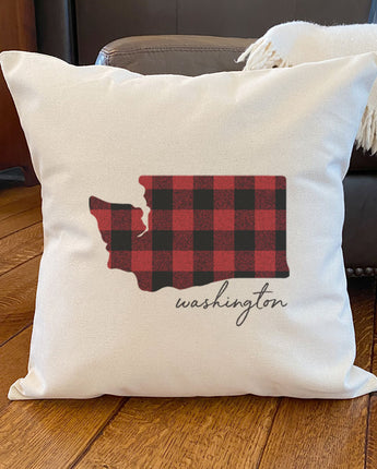 Red Plaid State - Square Canvas Pillow