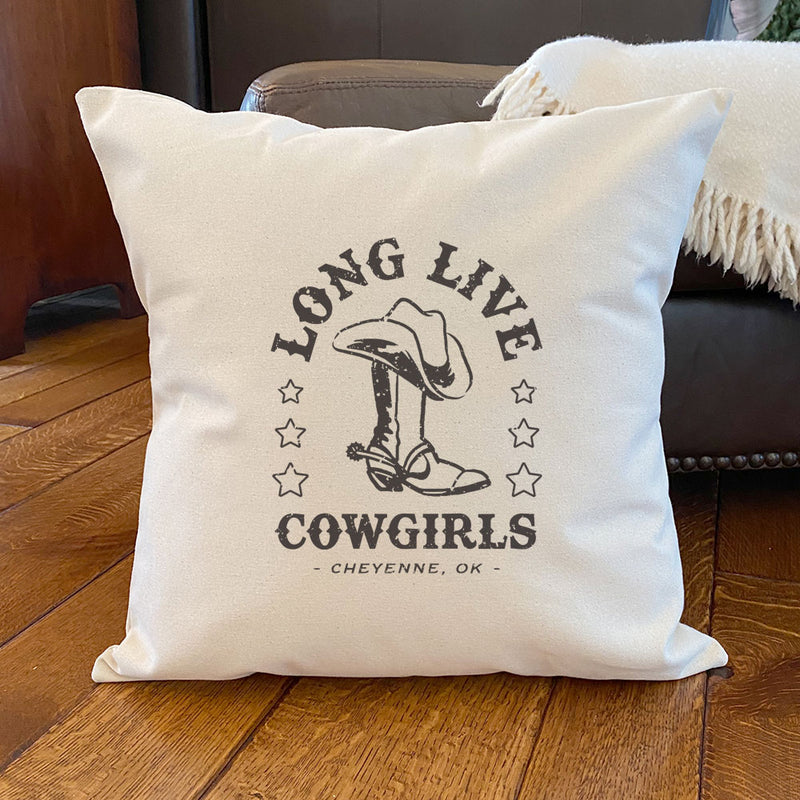 Long Live Cowgirls w/ City, State - Square Canvas Pillow