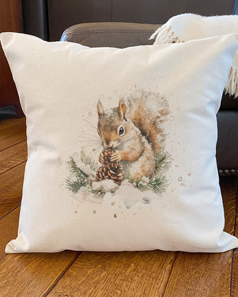 Pinecone Squirrel - Customizable Square Canvas Pillow