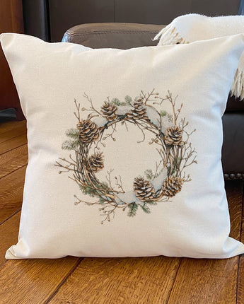 Rustic Pinecone Wreath - Winter Customizable Square Canvas Pillow
