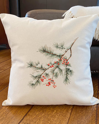 Rustic Frosted Pine and Berry - Customizable Square Canvas Pillow