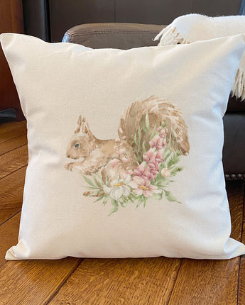 Floral Squirrel - Square Canvas Pillow