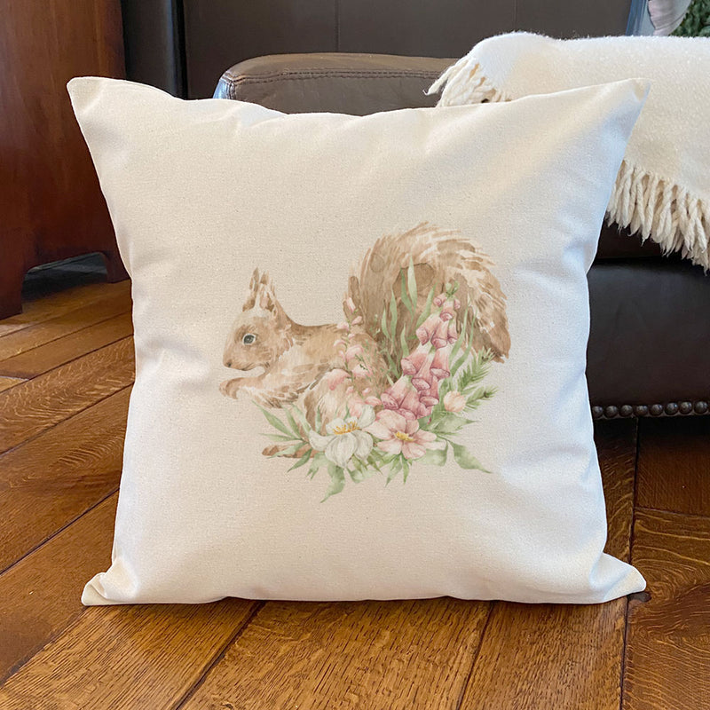 Floral Squirrel - Square Canvas Pillow