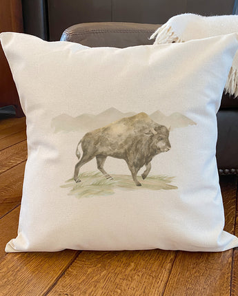 Watercolor Bison Scene - Square Canvas Pillow