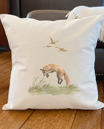 Watercolor Fox Scene - Square Canvas Pillow