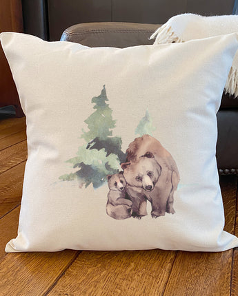 Watercolor Bear Scene - Customizable Square Canvas Pillow