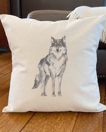 Watercolor Standing Wolf - Square Canvas Pillow
