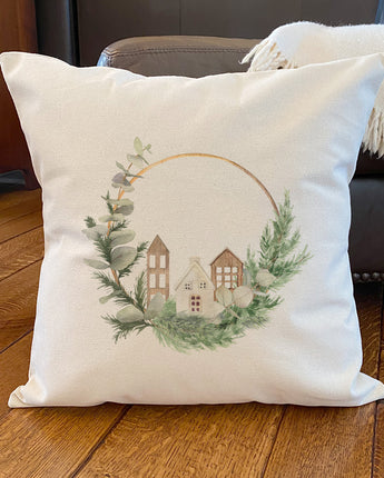 Wood Village Wreath - Square Canvas Pillow