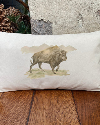 Watercolor Bison Scene - Rectangular Canvas Pillow