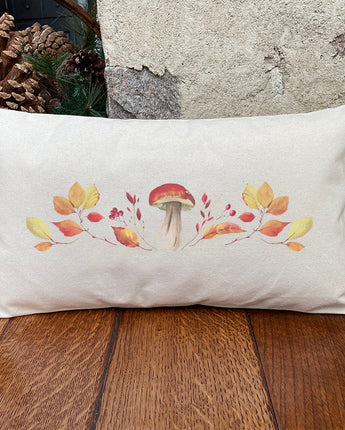 Mushroom and Leaves - Rectangular Canvas Pillow
