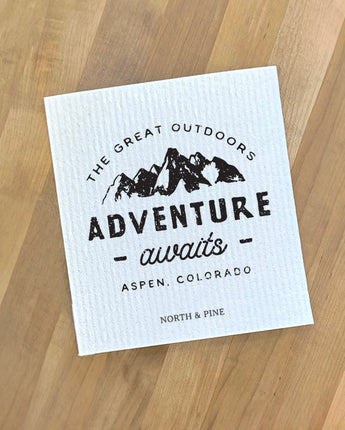 Adventure Awaits w/ City, State - Custom Swedish Dish Cloth