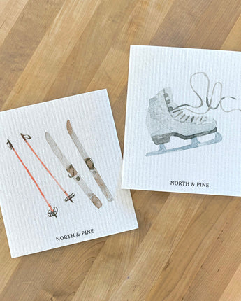 Set of Watercolor Skis and Skate 2pk - Swedish Dish Cloth