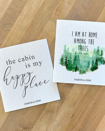 Cabin Happy Place, Home Among Trees 2pk - Swedish Dish Cloth
